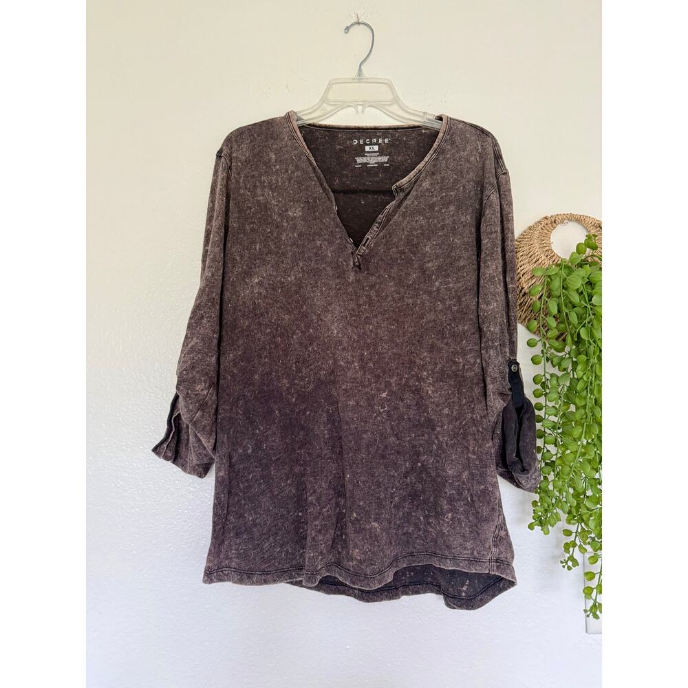 Decree Acid Wash Brown Black Men's Henley Shirt Size XL